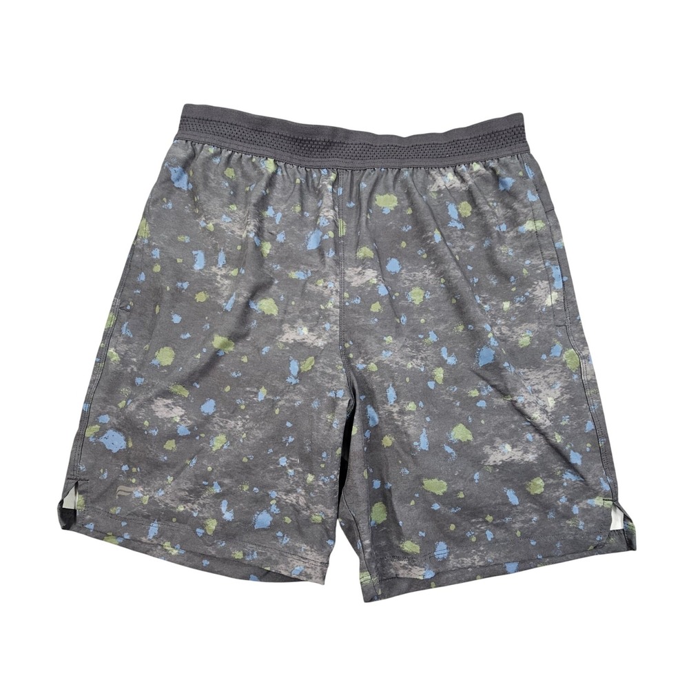 Fabletics Mens 7" Lined Athletic Shorts Medium Splatter Print Blue Green Running